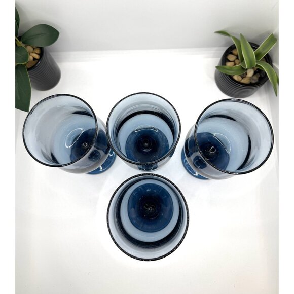 Vintage Set of 4 Libbey Dusky Blue Water Glasses Stemware Goblets Tulip Shaped - Picture 9 of 12
